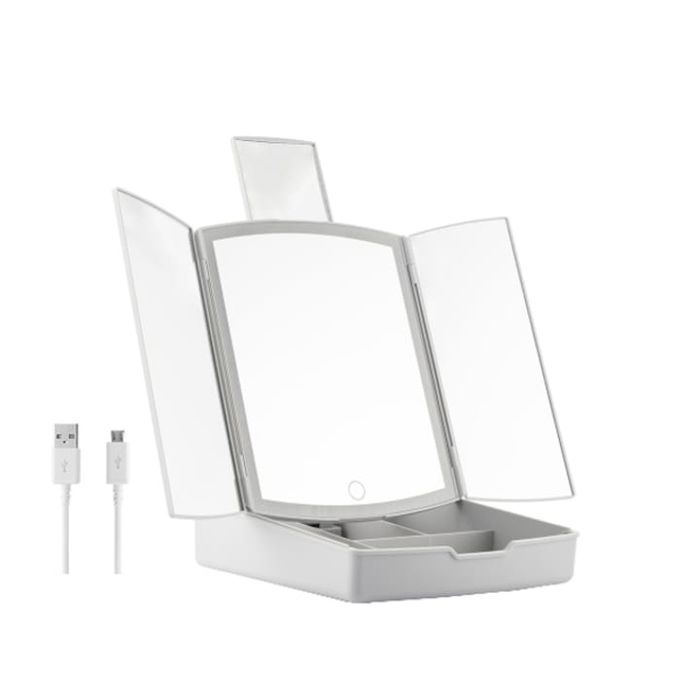 Сгъваемо козметично огледало 3in1 LED С органайзер за грим
