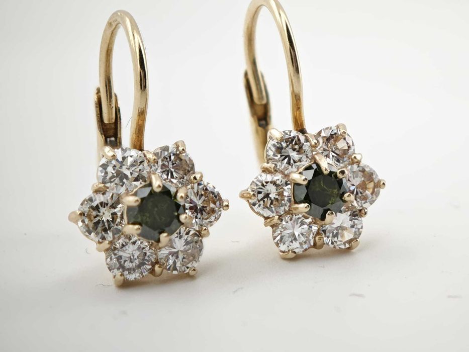 Cercei 14k diamante naturale albe si verzi 1.8ct