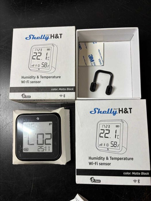 Shelly H&T Gen3 Negru WiFi Senzor Inteligent de Temperatură și Umiditate Telecomandă Scene Inteligente Notificări Stocare Date  Alexa și Google Home