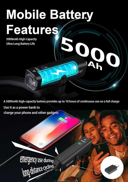 Мощен Фар за Колело TOWILD CL1200 (1200 Лумена) - Garmin захват