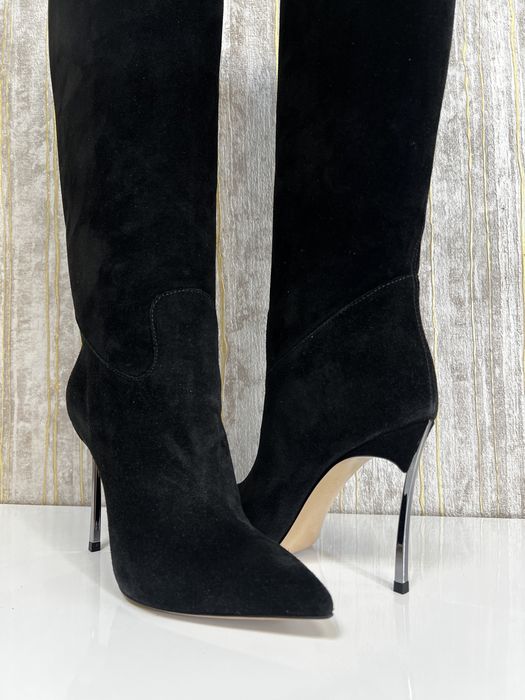 Cizme Casadei Blade High piele intoarsa negru