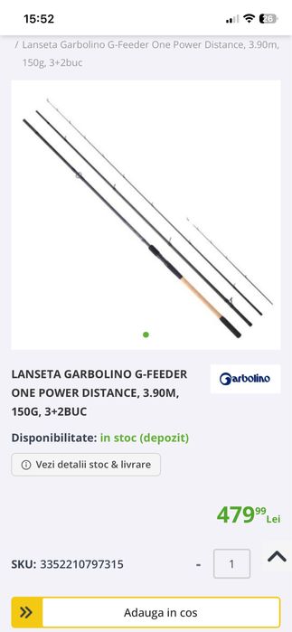Lanseta Garbolino G-Feeder One Power Distance, 3.90m, 150g, 3+2buc