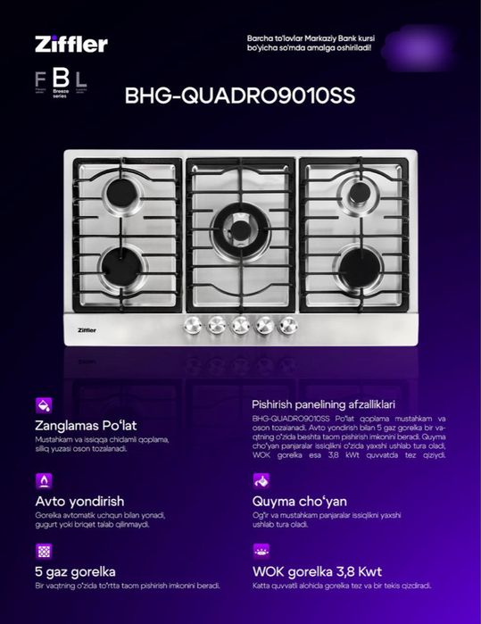 Ziffler gaz panel 60”90”