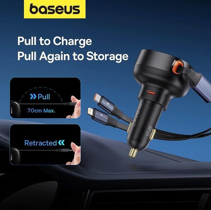 Зарядно устройство за кола baseus enjoyment usb-c с usb-c / lightning