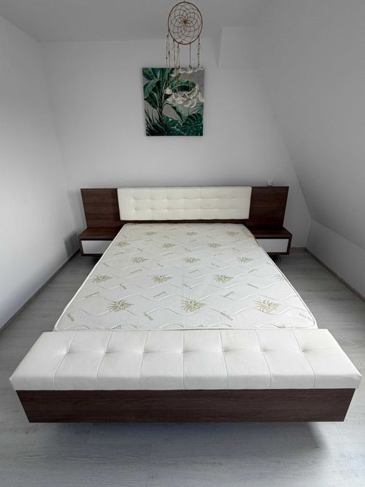 Pat Terra alb K007 + comodă + saltea Aloe Vera Memory 160x200 – set