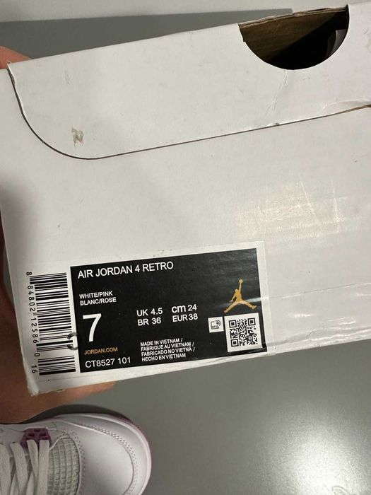 Air Jordan 4 Retro White Pink, marimea 38