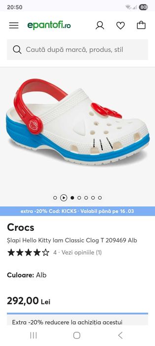 Slapi CROCS Hello Kitty pentru fetite