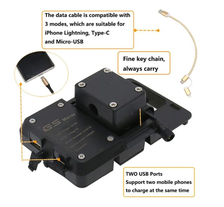 Suport telefon moto cu usb