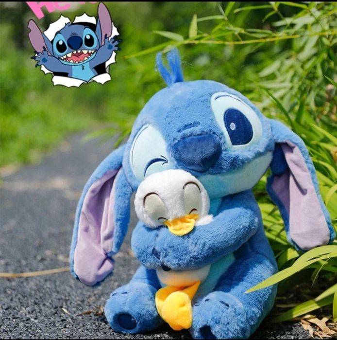 Голям плюшен Стич с Пате 45см плюшена играчка Лило и Стич Пухкав Стич