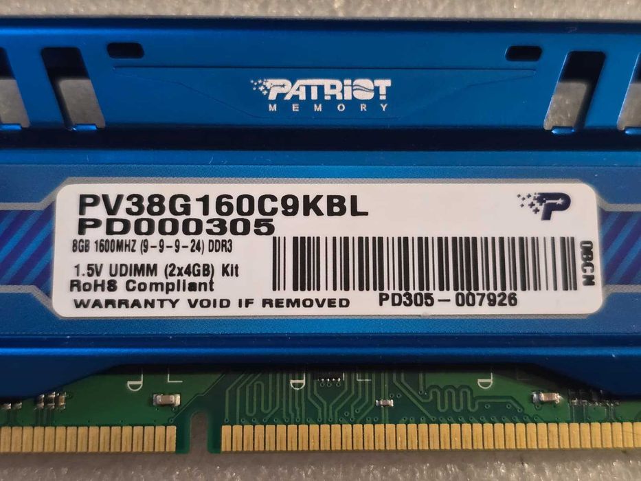 Kit RAM memorie Patriot Viper 3 Blue 8GB (2x4GB) DDR3 1600MHz CL9 1.5V UDIMM PV38G160C9KBL