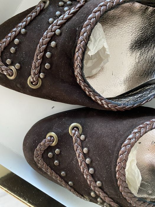 Pantofi din piele intoarsa, naturala cu insertii de decor