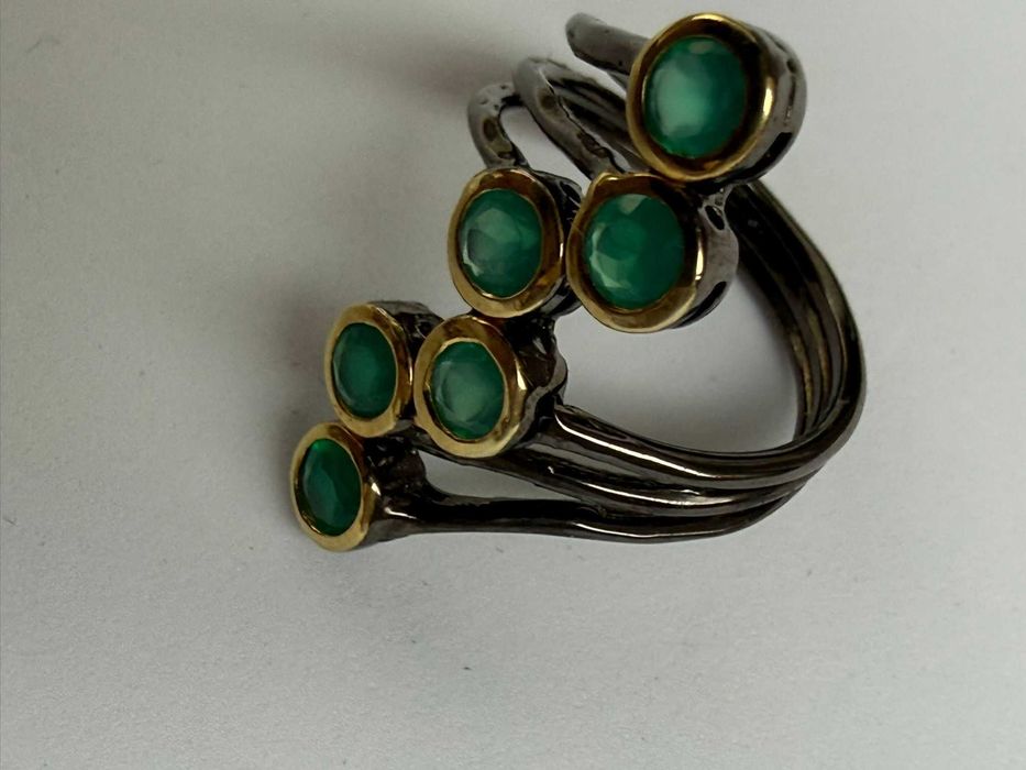 Inel Statement argint 925 - Onix verde si Rodiu negru