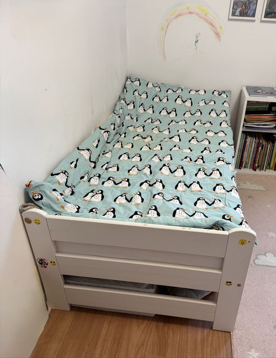 Pat lemn masiv + saltea memory foam (90x190 cm)
