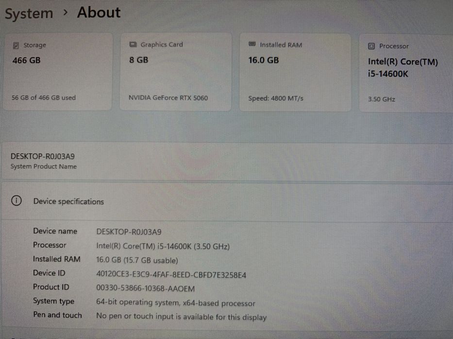 Calculator Asus i5-14600k ;16 gb ddr5 ; 512 gb ssd, RTX 5060 ,garantie