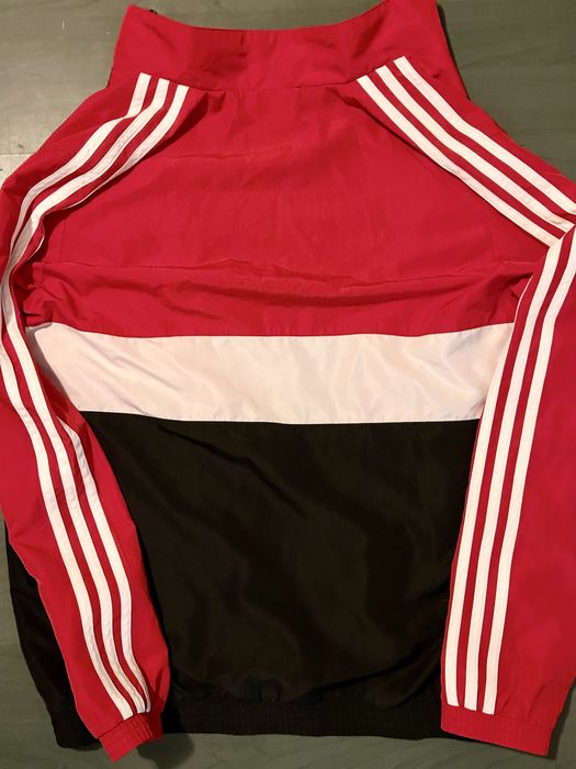 Original - Bluza de trening adidas rosie alba neagra de sport cu dungi