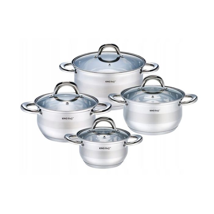 Set de 4 oale cu capac, inox, dimensiuni 16,18,20,24 cm, fund termic