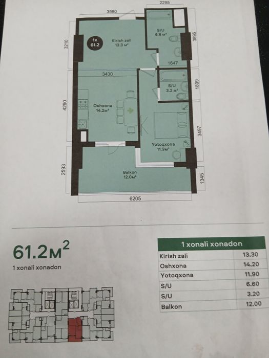 Sotiladi. 42 oyga rasrochka Yunusobot 16/3 etaj