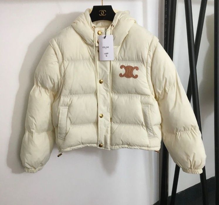 Дамско зимно яке Celine бяло с качулка