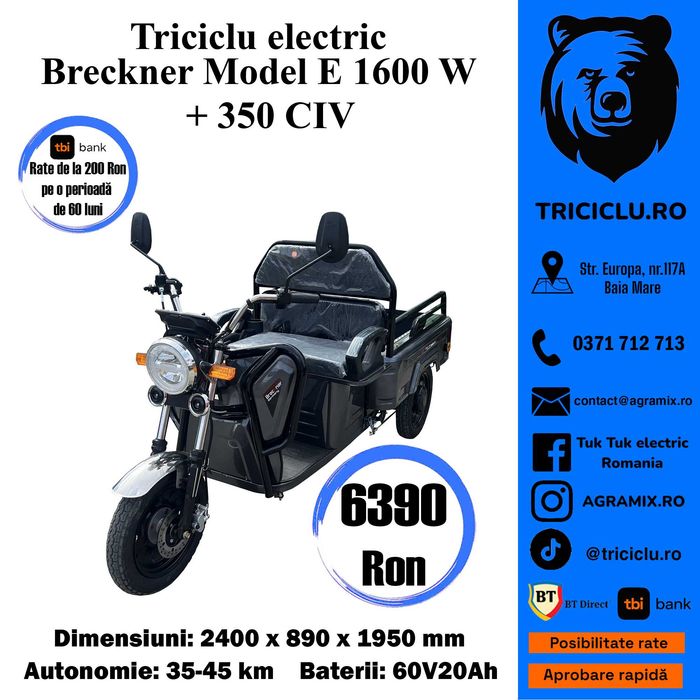 Triciclu electric tuk tuk nou Model E Breckner Germany Agramix
