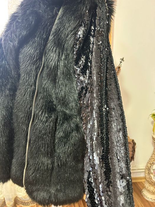 Blană naturală cu paiete
