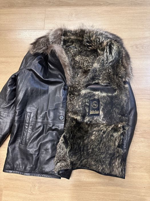 Мъжки кожух Дъглас черно с яка от Вълк