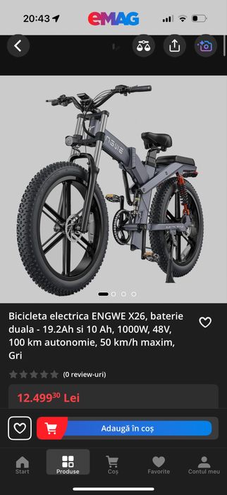 Bicicleta electrica Engwe X26 dual batery 19,2A&10A, 1000W,48V, 100km