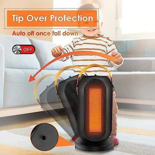 Нов Безшумен Отоплител 1200W Термостат 3 Режима, Защита Печка Духалка