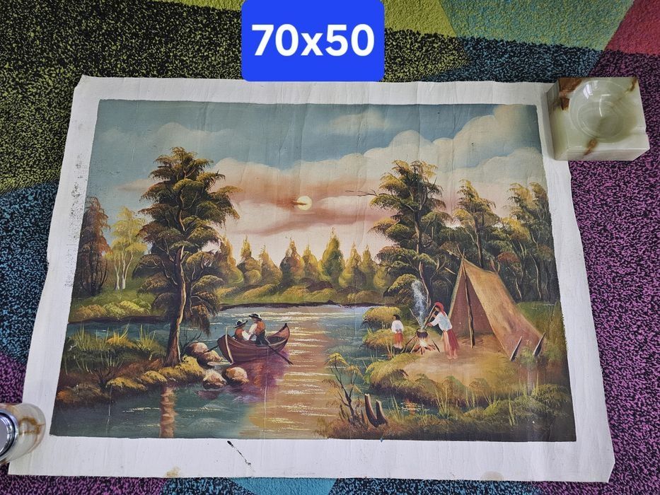 Tablou vechi ulei pe pânză 70x50 / ani 70