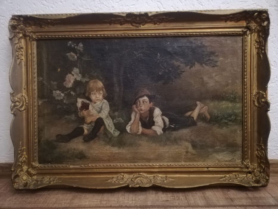 Tablou, foarte, vechi, pictat, panza