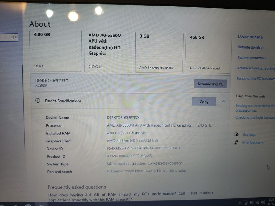Laptop Asus  x550db