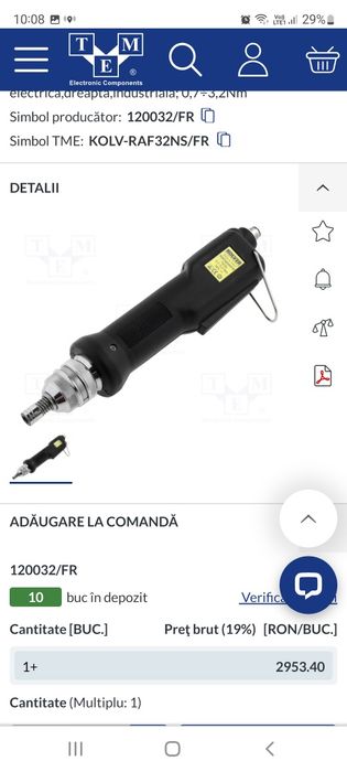 Kolver fab12/re/fr insurubat industriala, cost 4300 lei profesionala