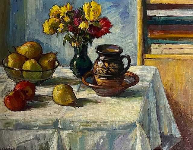 IMPECABIL! SUPERB! Tablou VECHI, AUTENTIC Ulei/pz Mare:80x60cm+R Semna