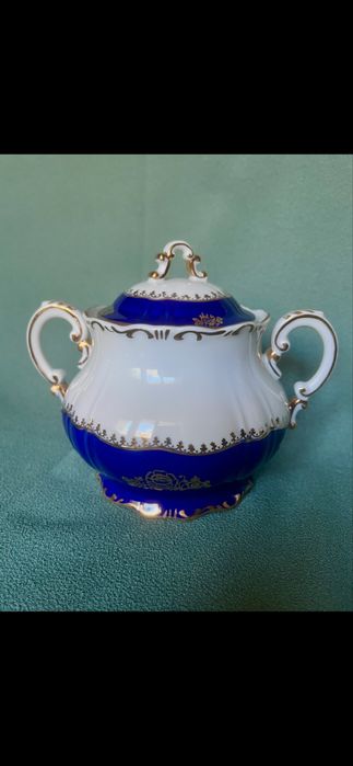 Serviciu de Ceai/Cafea Zsolnay Hungary - Pompadour III - Cobalt si Aur