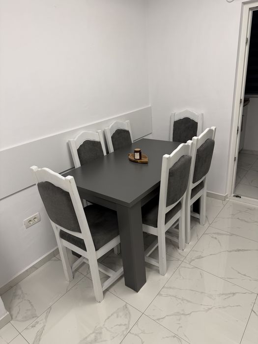 Masa de bucatarie si 6 scaune de bucătărie, lemn masiv