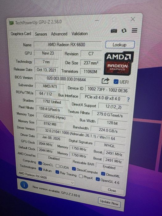 Видеокарта Afox RX 6600