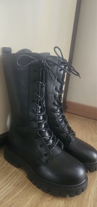 Детски черни кожени кубинки