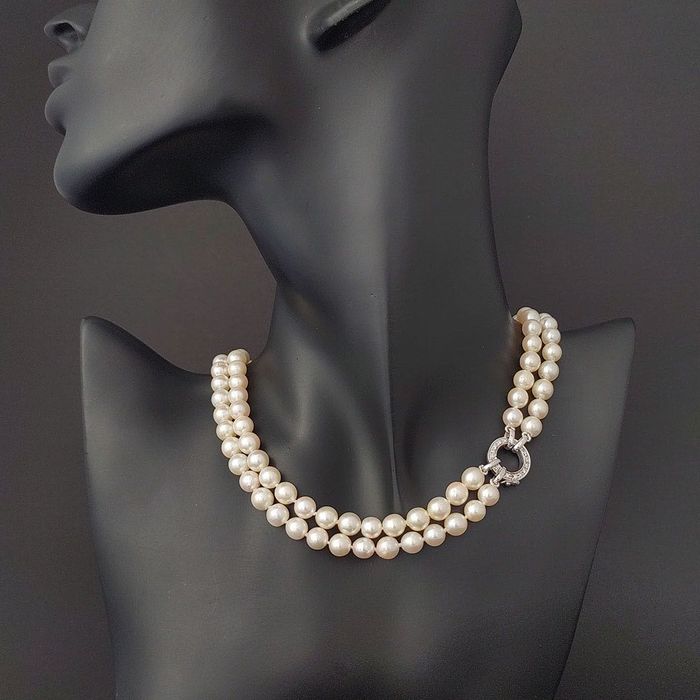 perle Akoya, marca de lux, multi-way, aur 18k, diamante, certif.