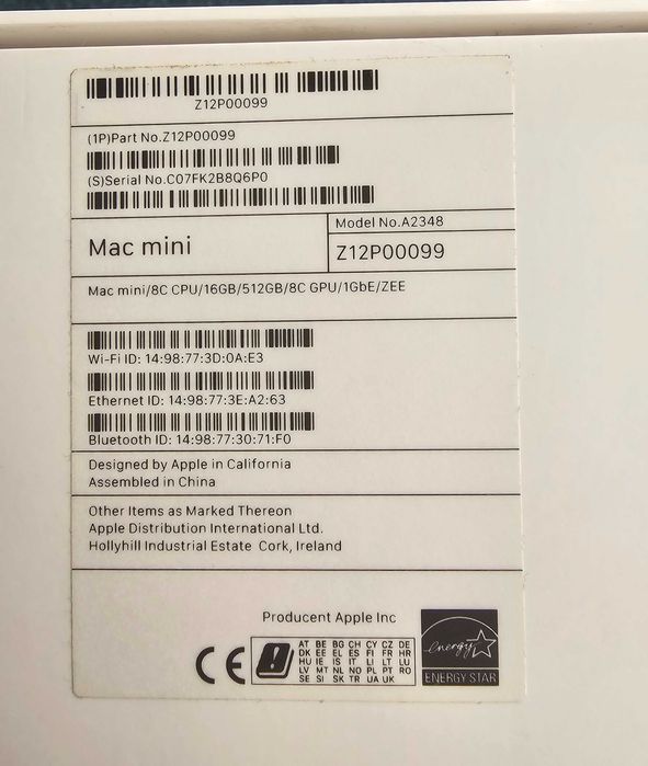 Mac mini M1 / 16GB RAM / 512GB SSD / Отлично състояние (Пълен комплект)