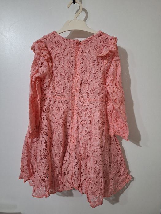 Дантелена детска рокля с панделка - Розова, 3-4 г.