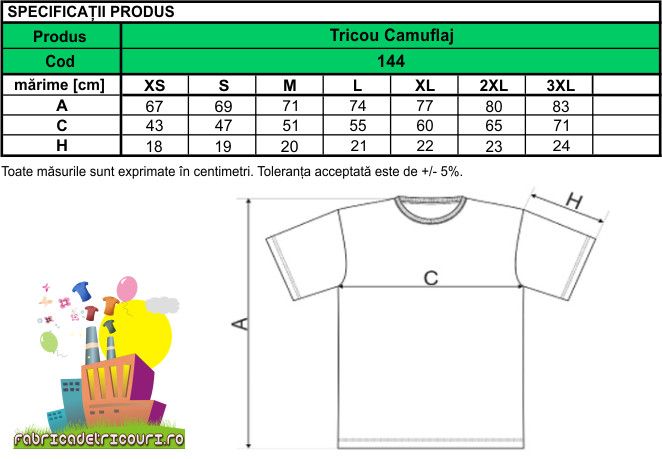 Tricou de vanatoare, model camuflaj verde/maro/gri, diverse marimi