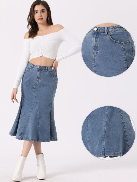 Fustă damă denim midi talie înaltă albastru deschis M*