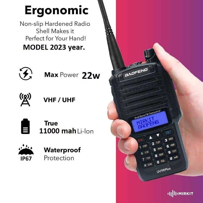 Нови 2023 BAOFENG 9R PLUS 22W 11000MAH двубандова Радиостанция Водоуст