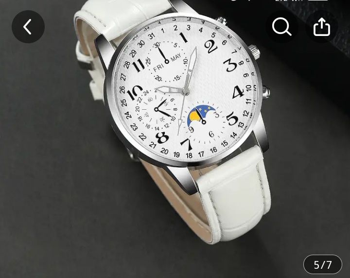 Мъжки Луксозен Моден Кръгъл Kварцов Часовник с бяла каишка