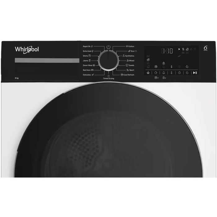 NOU! Uscator de rufe WHIRLPOOL WPS D8 WBS EE 6th Sense Pompa de caldura 8 kg 15 programe Clasa D alb