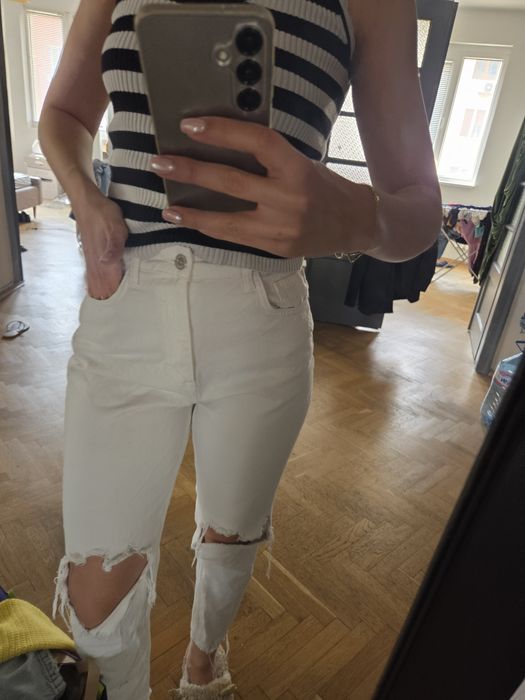 Бели дънки Zara, размер EUR 38