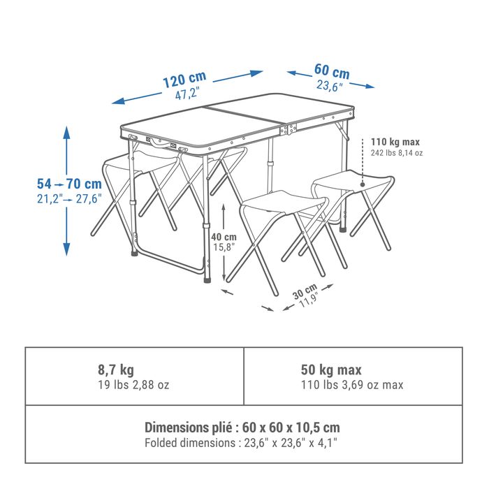 Masă pliabilă Camping 4 scaune, 4 - 6 - produs resigilat Decathlon