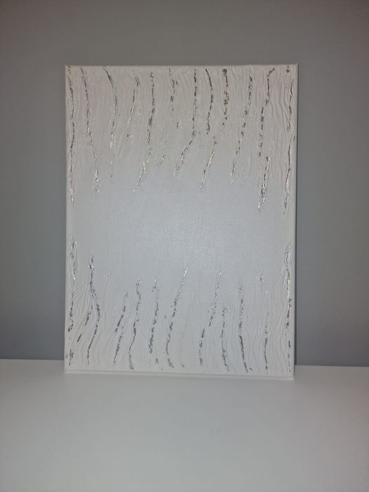 Tablou 3D realizat manual alb/argintiu 30x40 cm