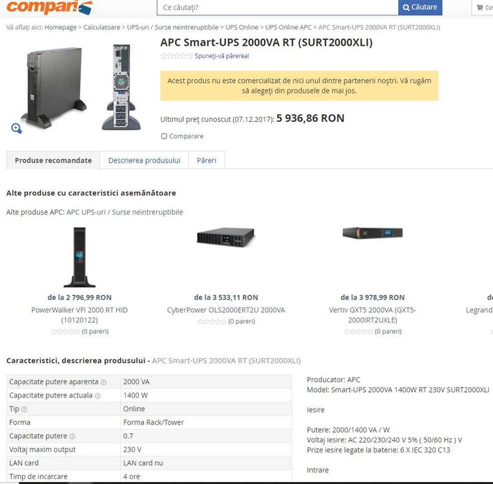 UPS APC 1-16kVA ONLINE (American Power Convertion) cu dubla conversie (cu/fara baterii noi) SURT, SRT si SYMMETRA (puteri de 1-2-3-5-6-8-10-12-16 kVA)