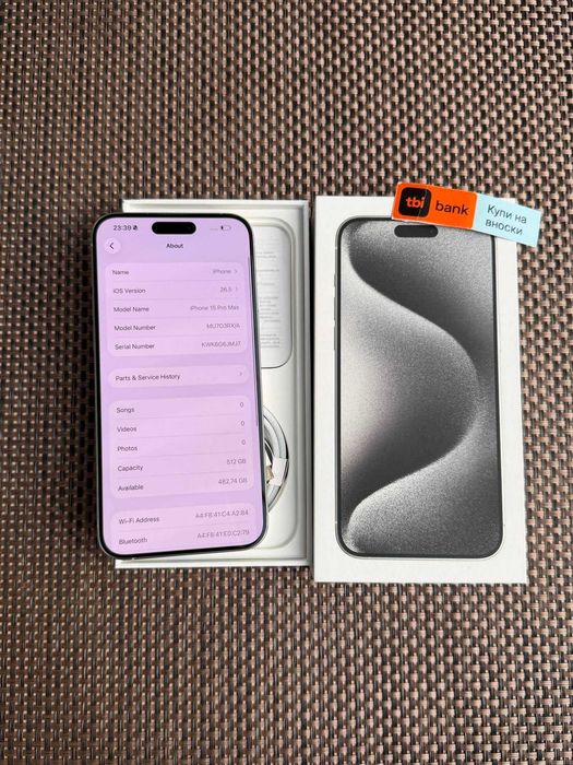 100% БАТЕРИЯ! 512gb! iPhone 15 PRO MAX Лизинг от 32€/мес white Titanium бял