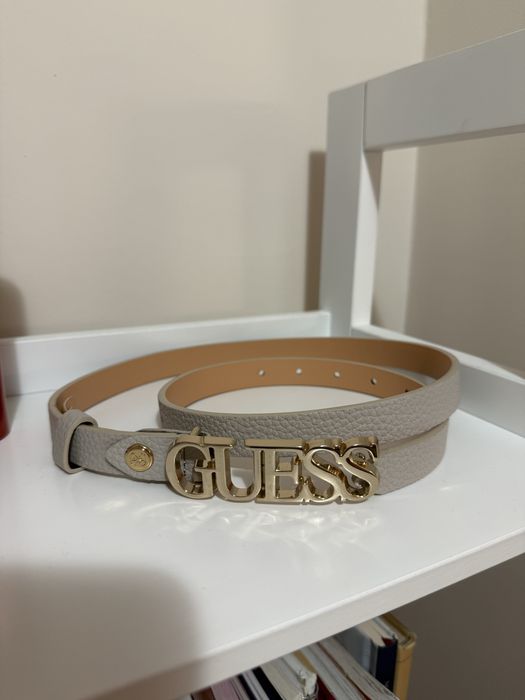 Кожен колан Guess бежово-розов